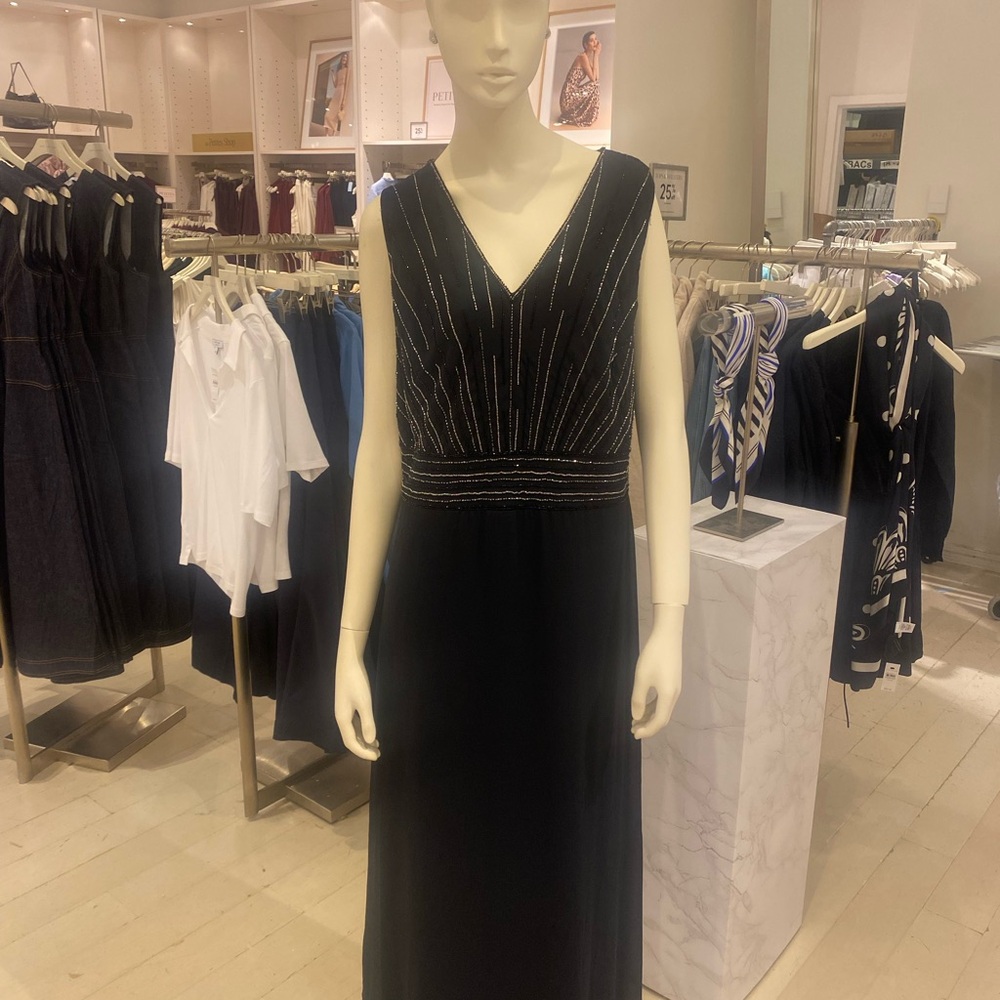 NEW| Roaman’s Women’s Plus Size 18W Black Maxi Dress w/ Silver Accents | Evening